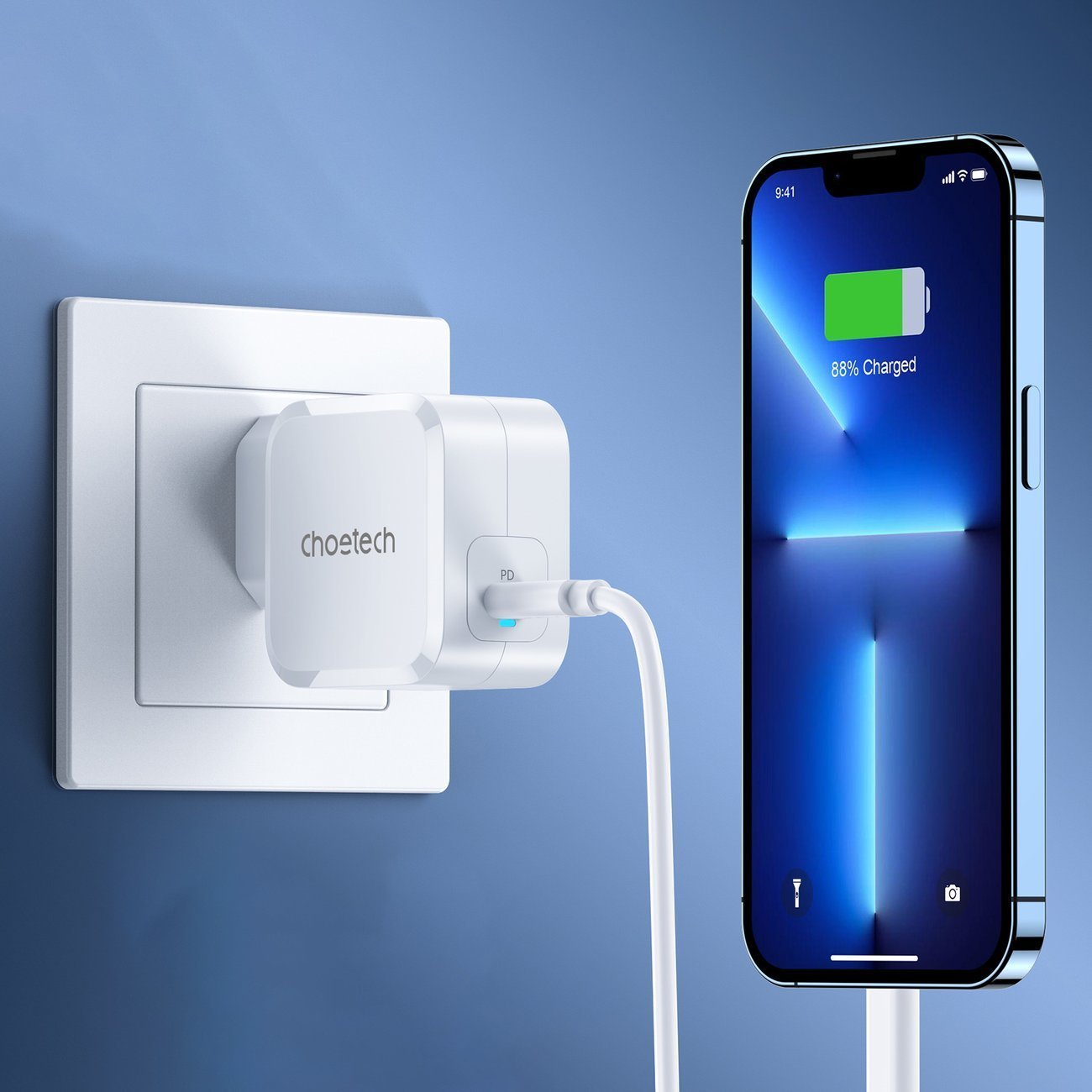 Полнач за мрежа Choetech PD8007, USB C, 45W PD PPS, бел