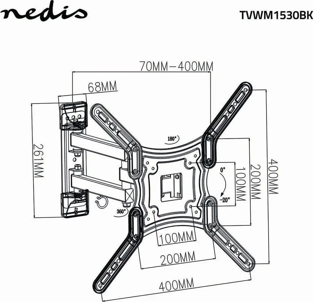 Mbajtës muri për TV Universal, 23-55", lëvizje të plotë, i zi