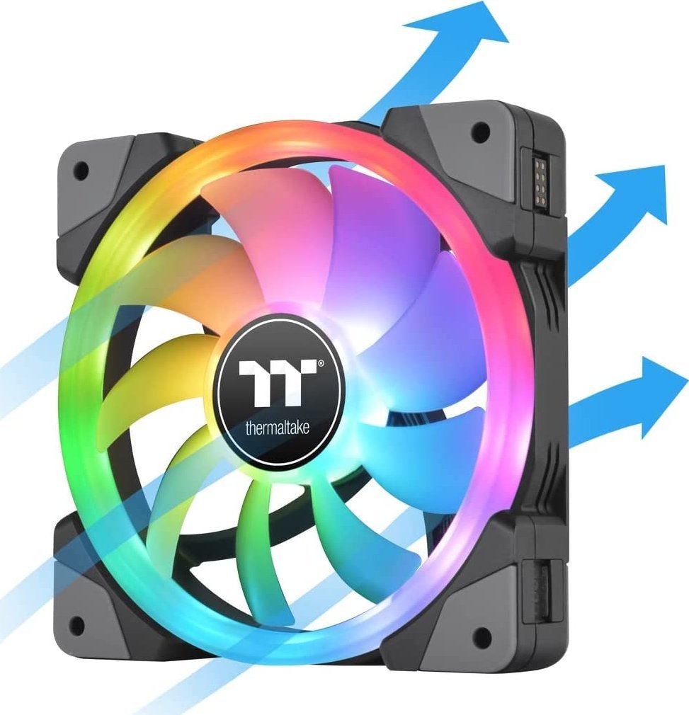 Ventilatorë PC Thermaltake SWAFAN 12 RGB, set 3 copë me hub, 120mm, të zinj
