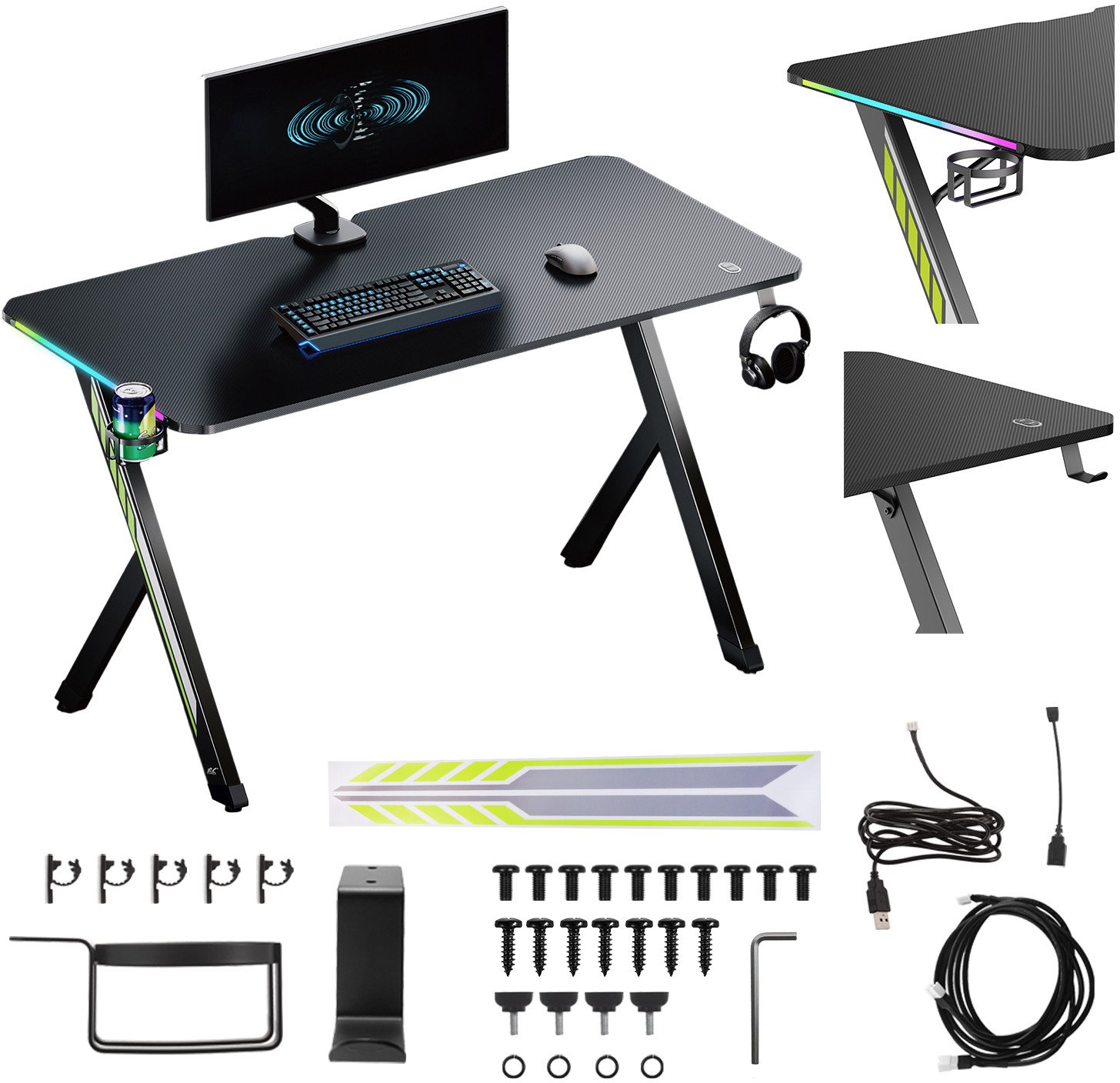 Tryezë gaming Maclean NanoRS RS102, 120x60cm, LED RGB, e zezë