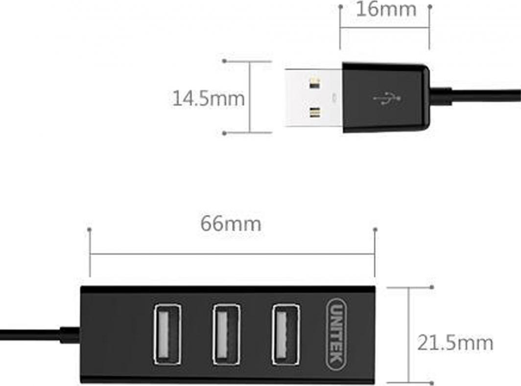 HUB USB Unitek Y-2140, 4xUSB 2.0 mini, e zezë