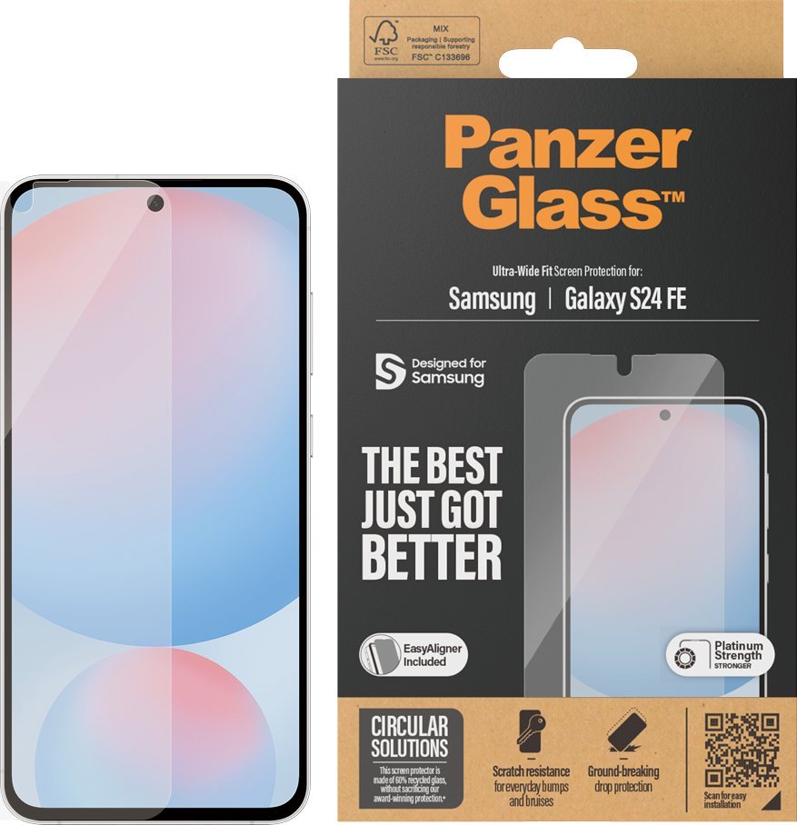 Mbrojtës ekrani PanzerGlass Samsung Galaxy S24 FE, Ultra-Wide Fit, xham i temperuar transparent