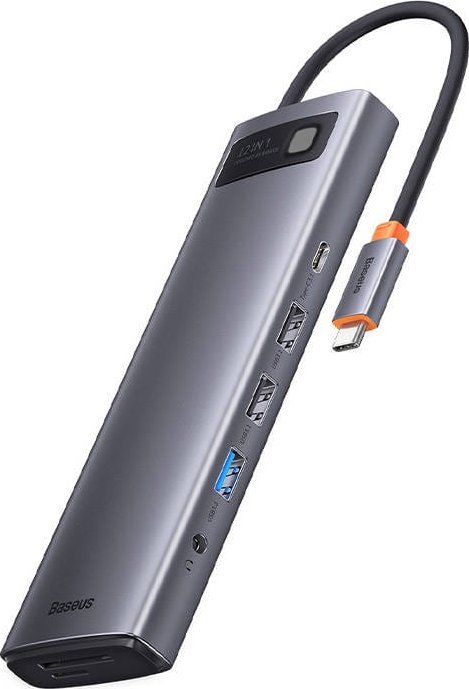 Dock USB C Baseus Metal Gleam BSU3545, 12 në 1, HDMI dhe RJ45, gri metalik