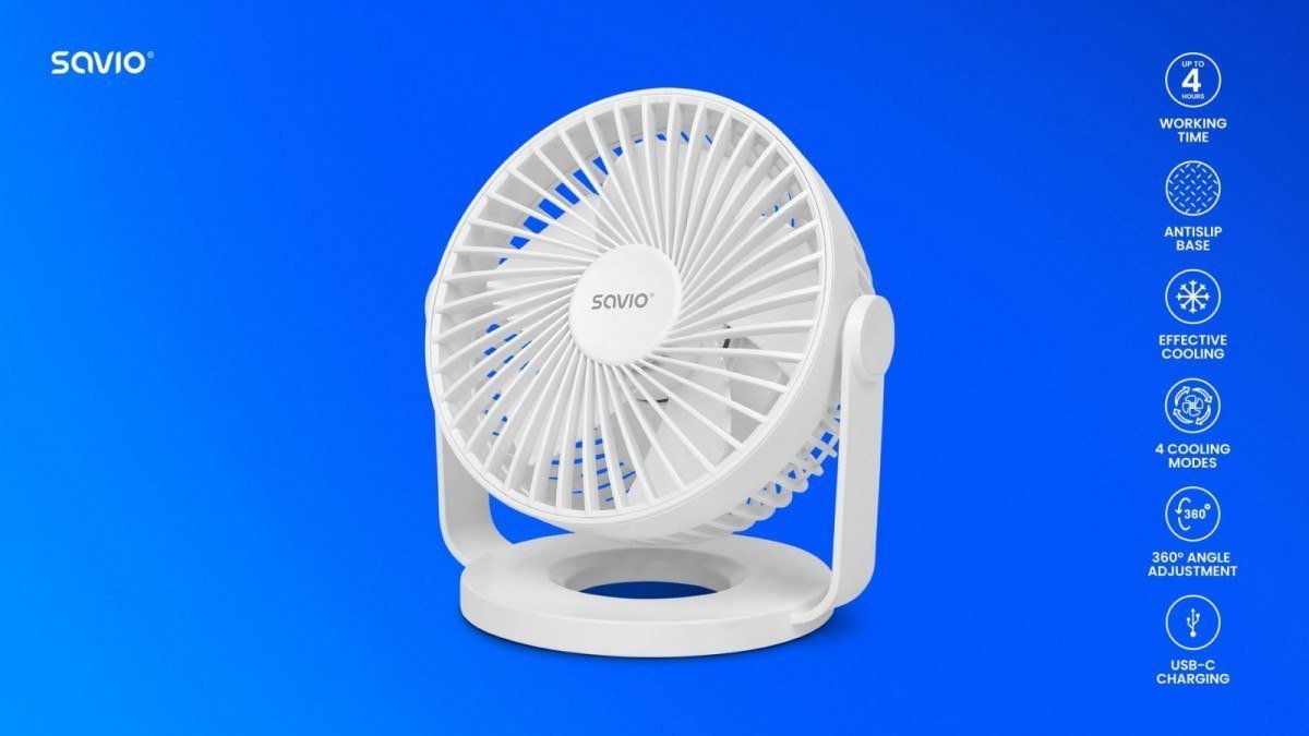 Ventilator pa fletë Savio AD-01, 36 dB, i bardhë