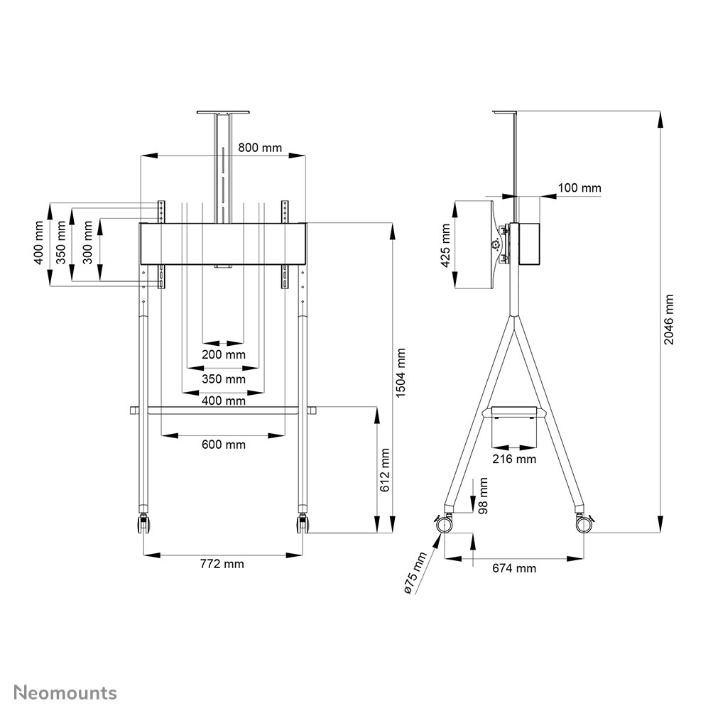 Karrocë TV Neomounts NS-M1500, 32"-65", VESA 600x400, e bardhë