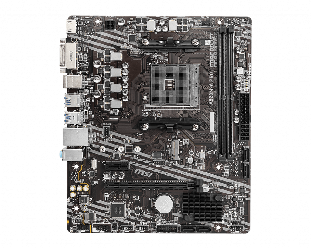 Pllakë amë MSI A520M A PRO, sokëll AM4, mATX, e zezë