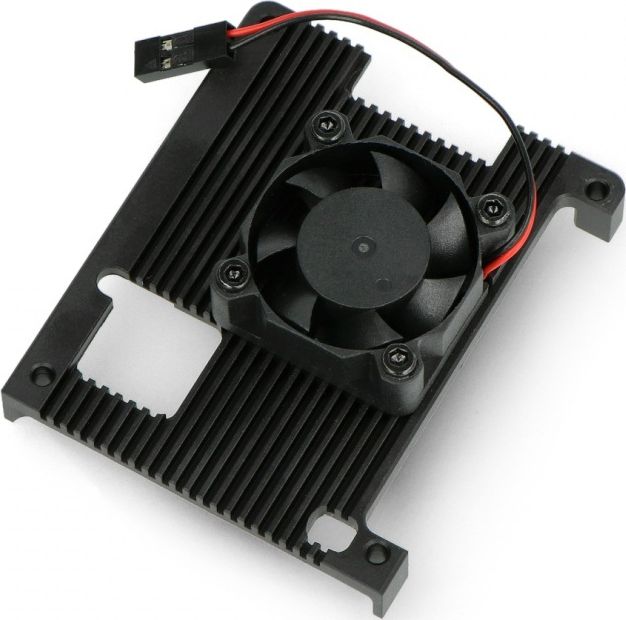 Kuti ftohëse Raspberry Pi 4B DNG-18128, aliazh alumini, me ventilator, e zezë
