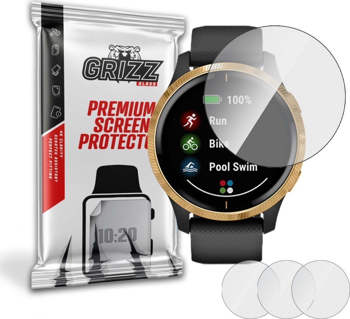 Mbrojtëse ekrani GrizzGlass për Garmin Venu, film hidrogel, paketim 3 copë, transparente
