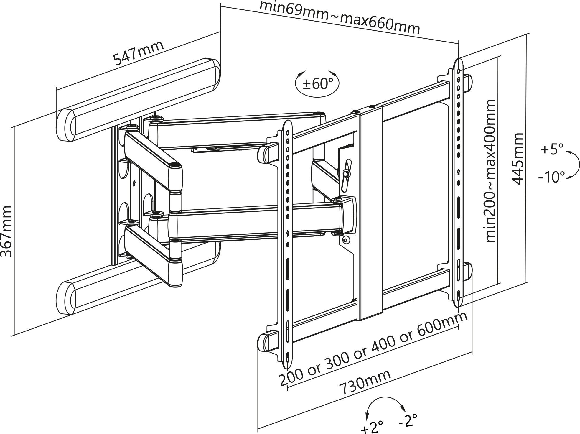 Kllapë muri për TV InLine Premium, 37-80", alumini, e zezë