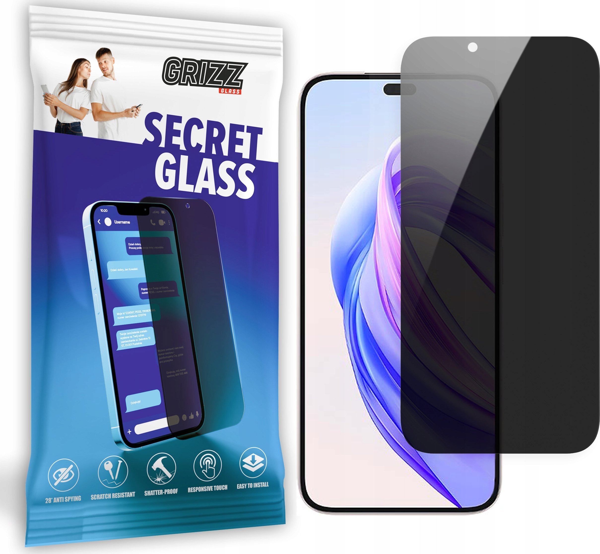 Mbrojtës ekrani GrizzGlass Matte SecretGlass për Honor X50i Plus, xham qeramik, efekt privatësie, transparent