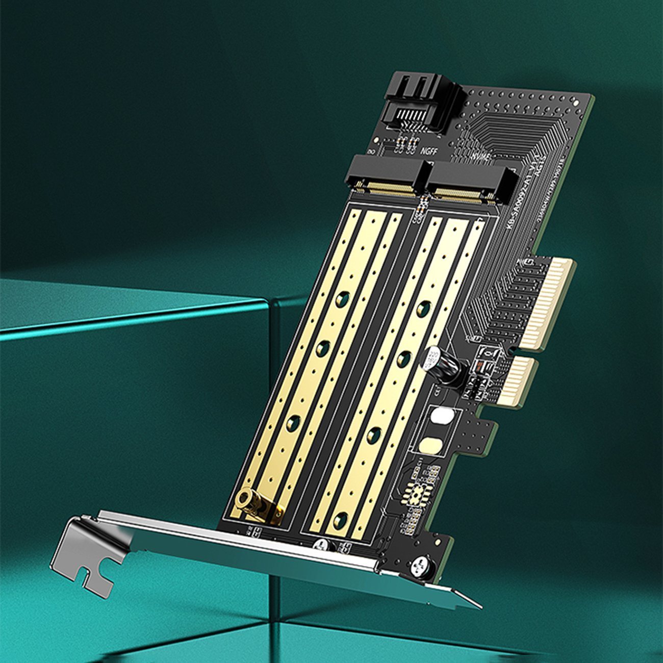 Adapter kontrollues Ugreen PCIe 3.0 x4, për SSD M.2 M-Key dhe B-Key, i zi