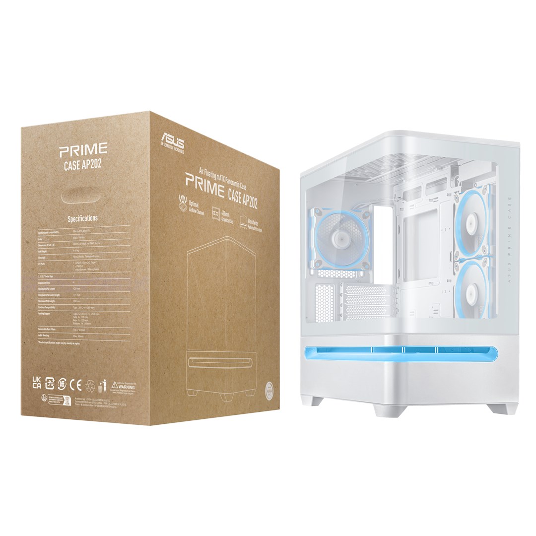 Kuti gaming ASUS Prime AP202, mATX, ARGB, e bardhë