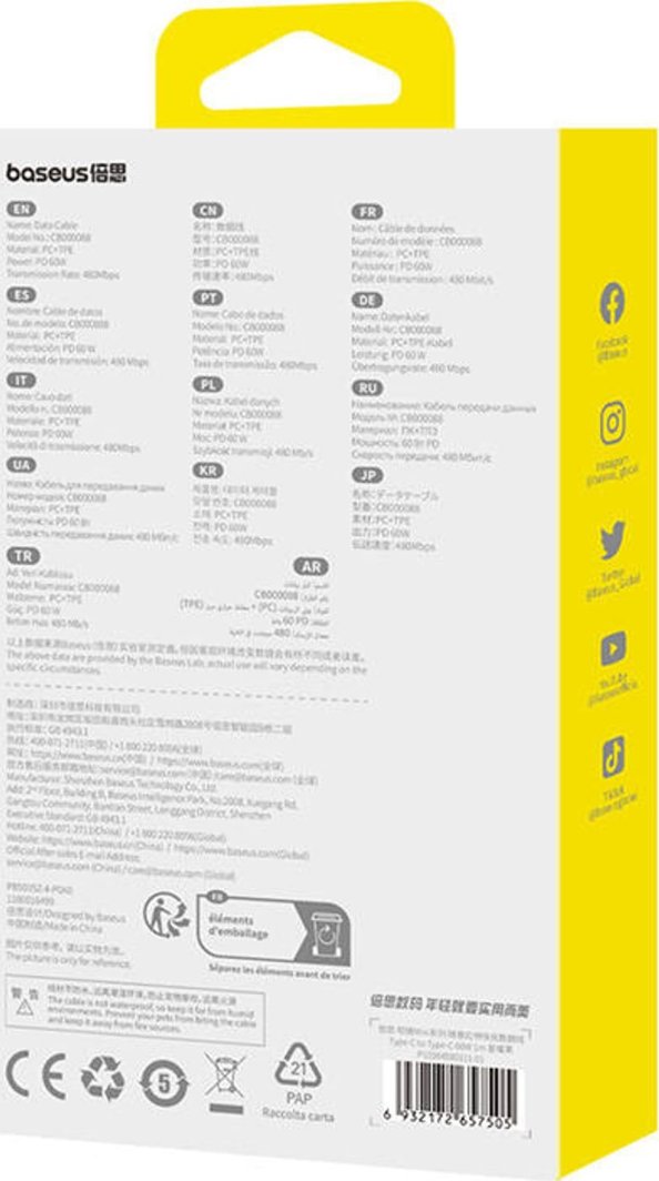 Kabllo karikimi Baseus Free2Draw Mini, Type C në Type C, 100W, 1m, e zezë