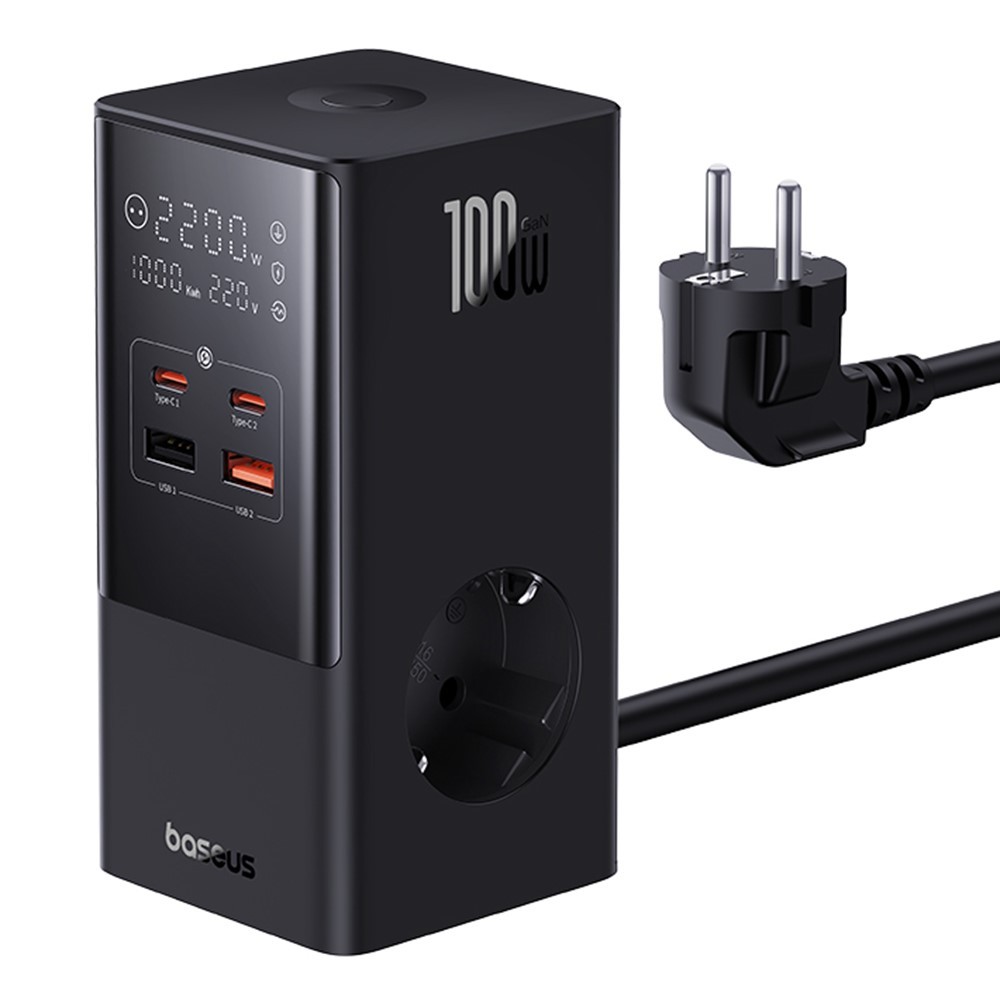 Prizë tavoline Baseus Powercombo Tower, 2x AC 4x USB, 100W, e zezë