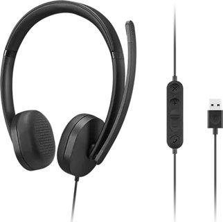 Kufje Lenovo USB A Wired Stereo Headset Gen 2, me mikrofon, me kabllo, të zeza