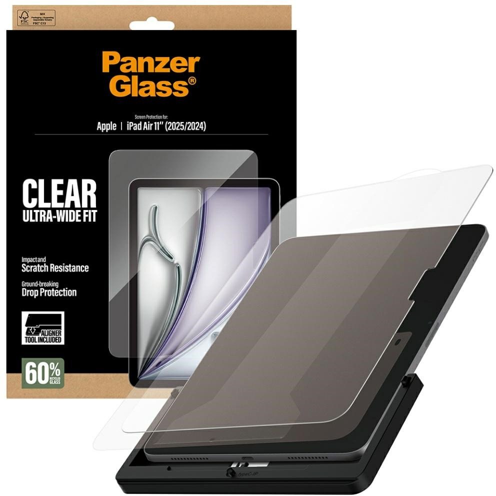 Mbrojtës ekrani PanzerGlass iPad Air 11 2025, xham i kalitur, FastFit, transparent