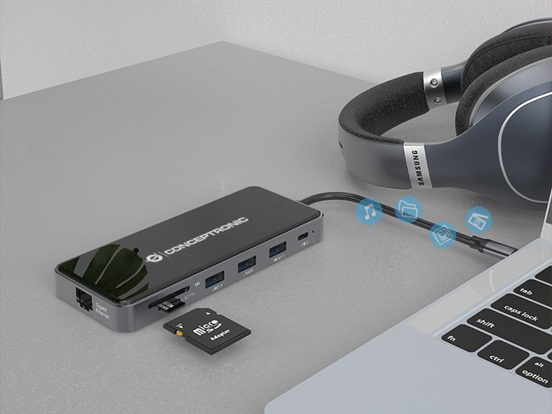 Docking station Conceptronic DONN15G, USB C, 12 në 1, gri