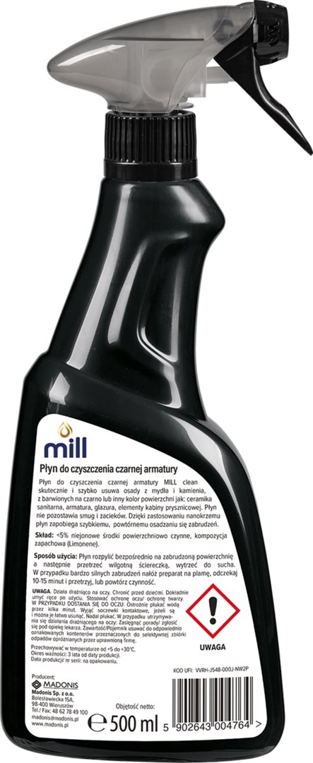 Lëng pastrues MILL Black Fittings, 500ml, për bateri dhe aksesorë të zinj