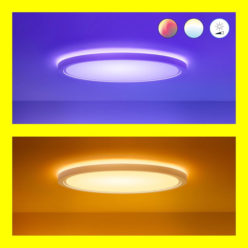 Plafonierë LED WiZ SuperSlim RGBW, Ø54 cm, smart, e bardhë