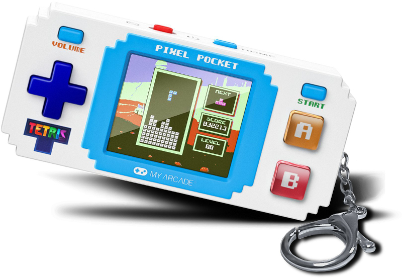 Konzolë portative My Arcade Pixel Pocket Tetris Mini, ekran me ngjyra, varëse çelësash, e bardhë