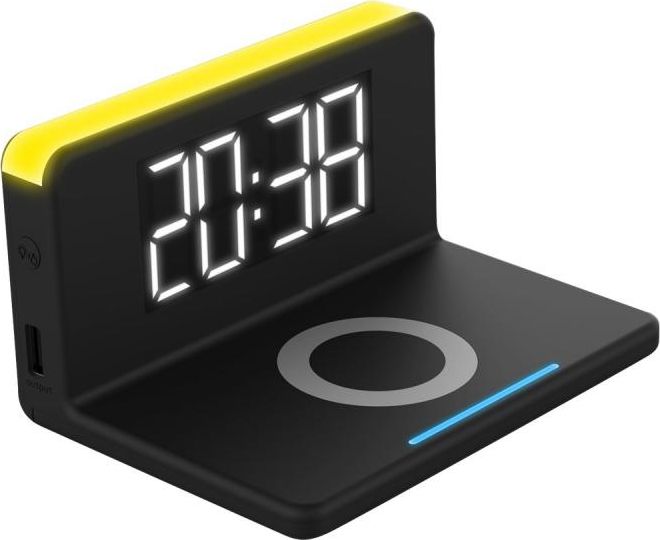 Orë alarmi me karikues wireless Terratec ChargeAir Clock, 10W, USB, e zezë