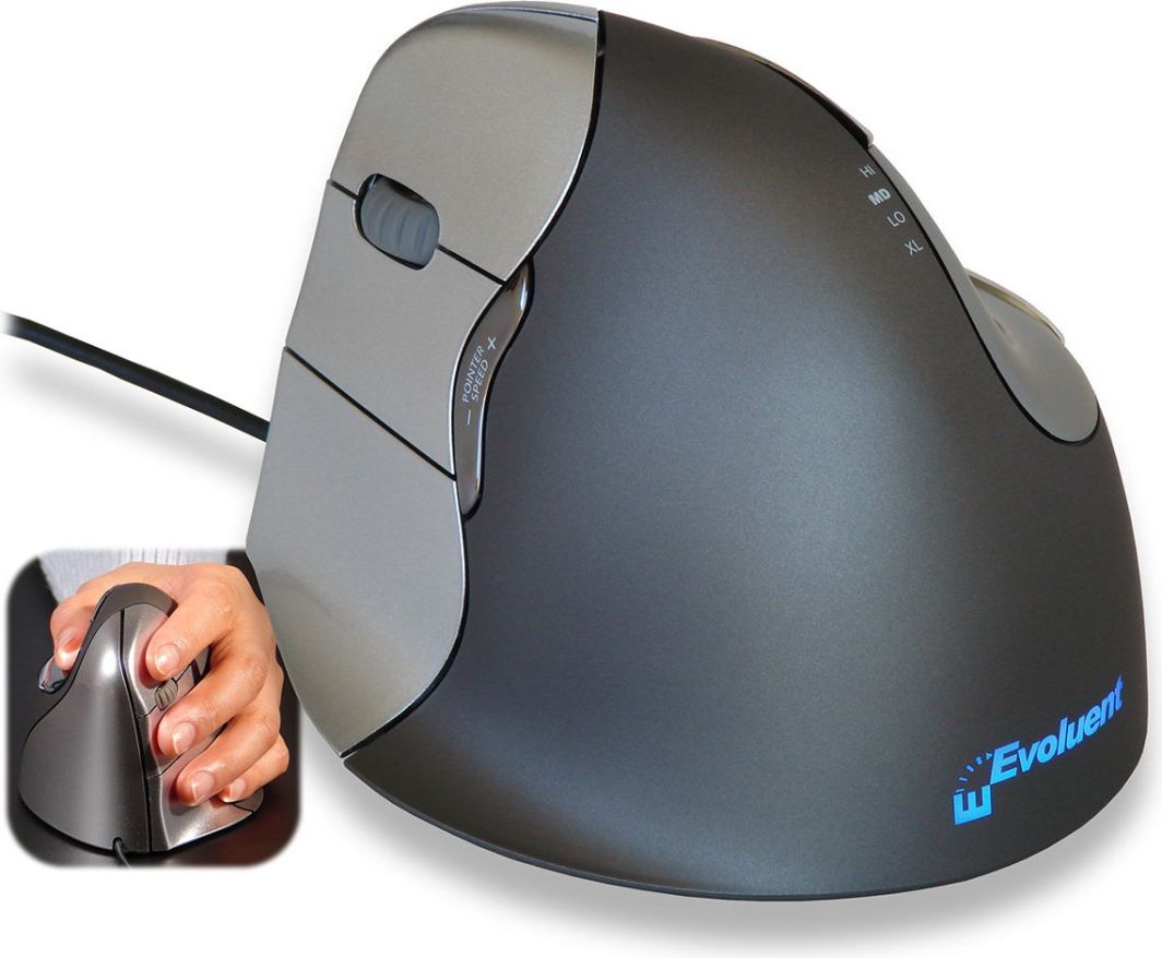 Maus Evoluent VerticalMouse, për majtakë, me kabllo, USB, i zi dhe i hirt