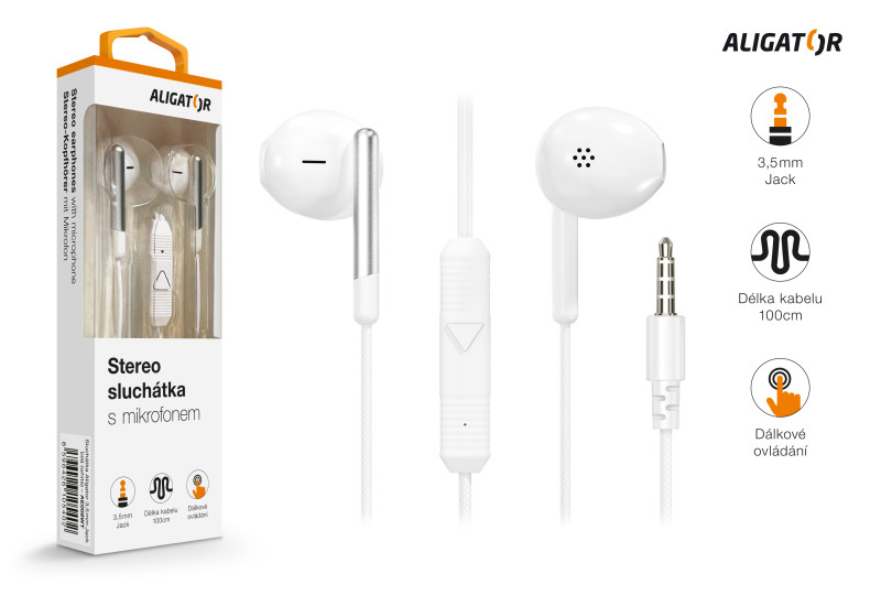 Kufje ALIGATOR AE008, Stereo, 3.5mm Jack, me mikrofon, të bardha