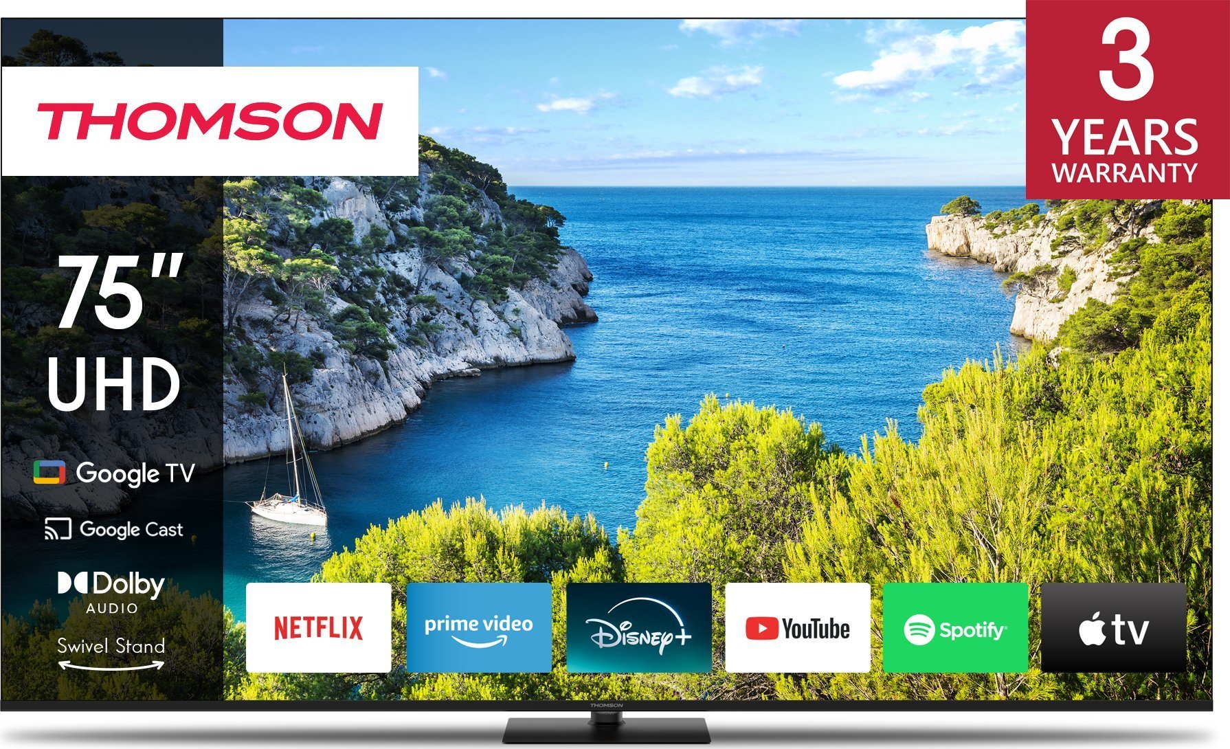 Телевизор Thomson 75UG5C14, 75\", 4K UHD, Паметен Google TV, црн