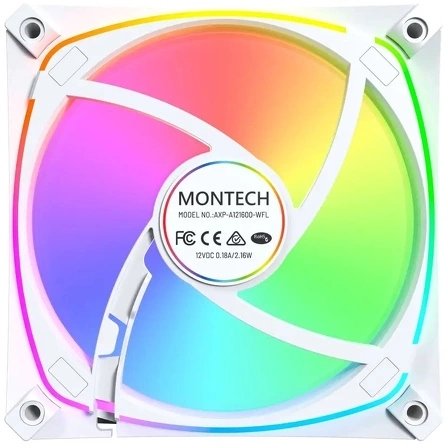 Ventilatorë PC Montech AX120 Pro ARGB, set 3x120mm, PWM, me fan hub, të bardhë