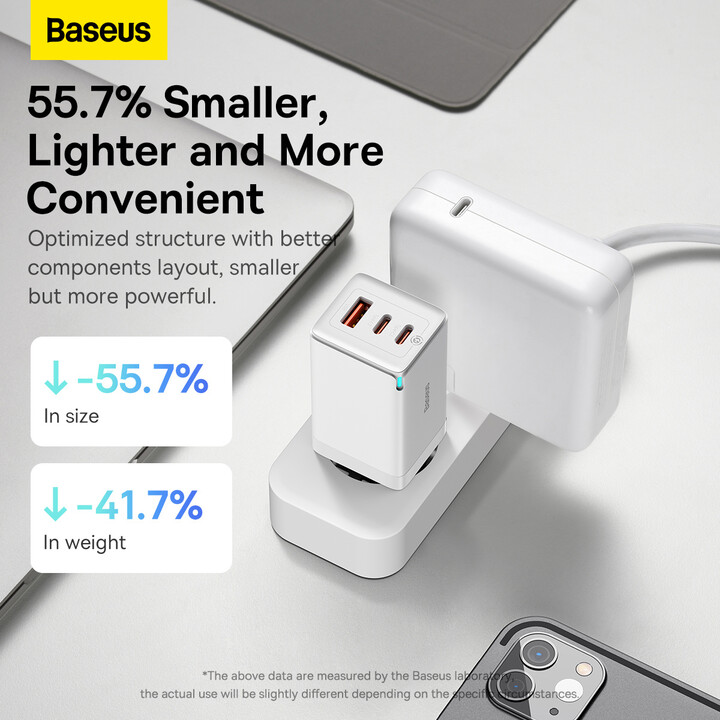 Karikues Baseus GaN5 Pro, 2x USB-C, USB-A, 65W, i bardhë