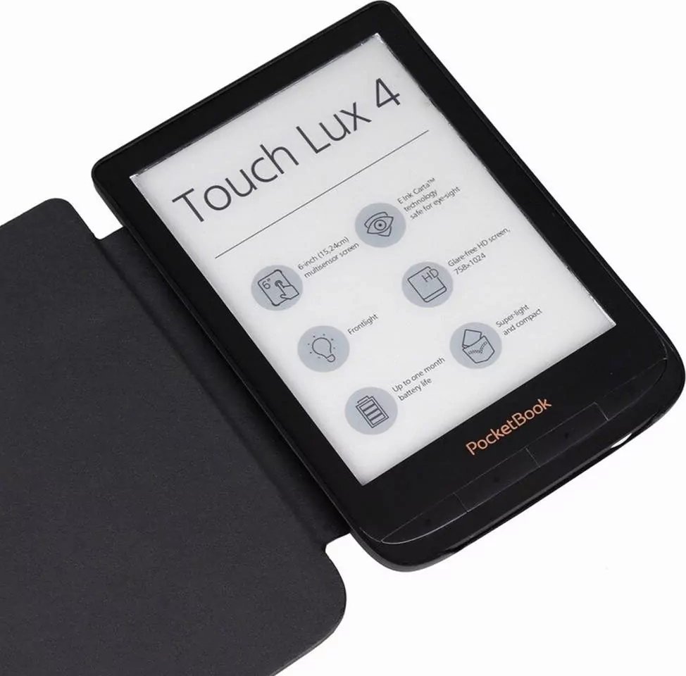 Kapak smart Strado për PocketBook Touch Lux 4/5 627/616/628, funksion wake sleep, i zi