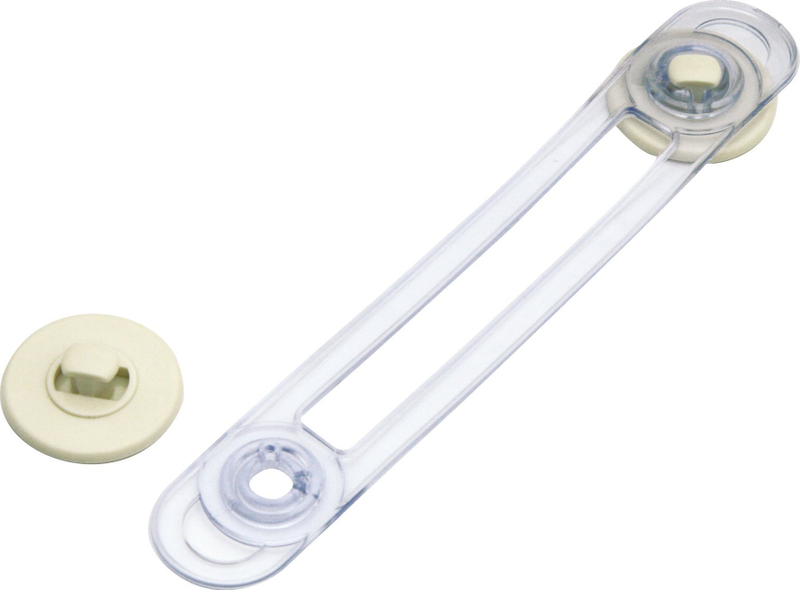 Bllokues sigurie Olympia 98352, plastikë dhe silikon, për dollapë dhe frigoriferë, i bardhë transparent