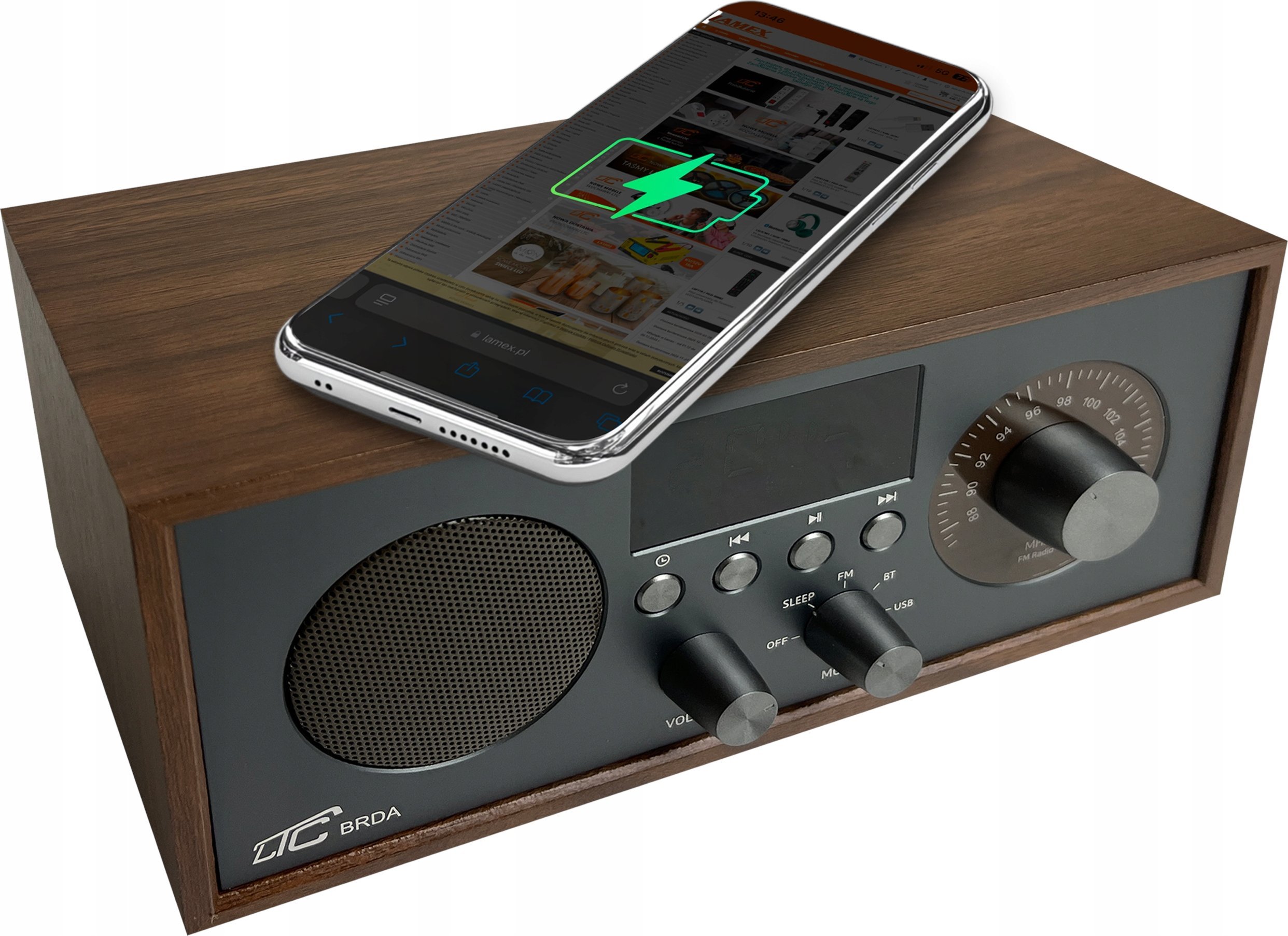 Radio Bluetooth LXLTC511BC, 10W, karikim wireless, kafe e errët grafit