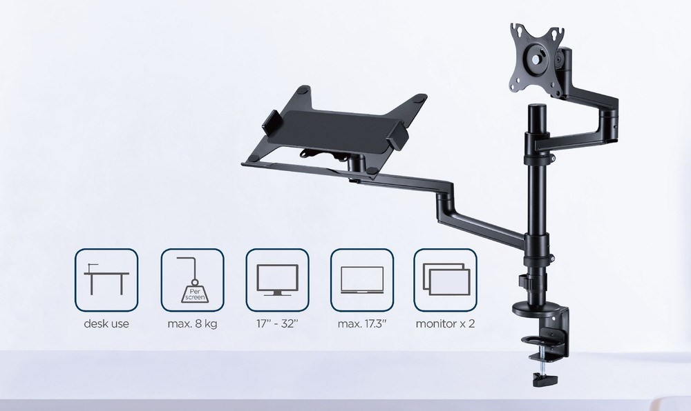Krah montimi për monitor dhe laptop Gembird MA-DA-04, deri në 32", 17.3", i zi