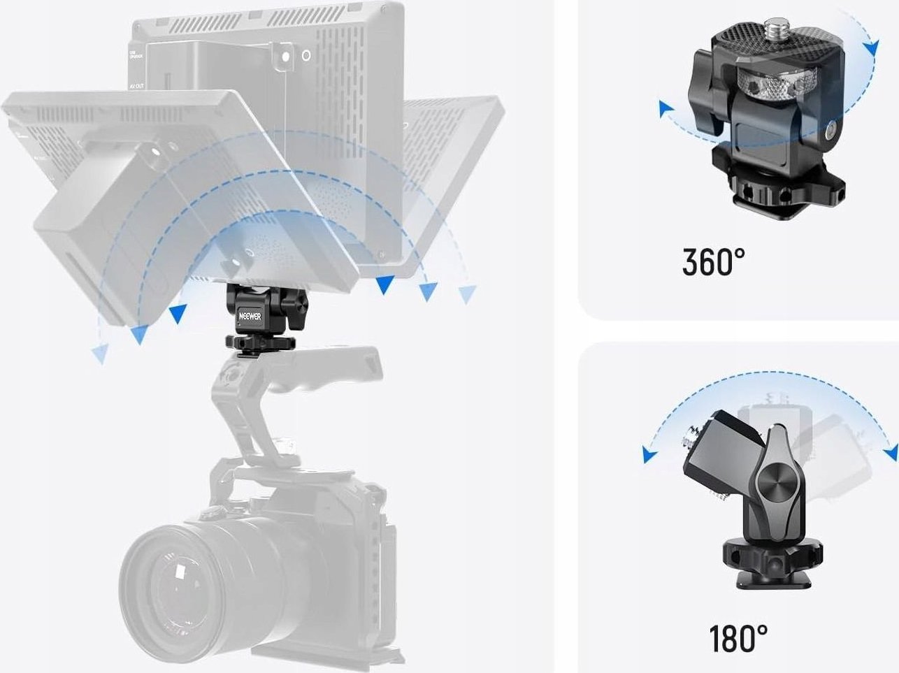 Kokë trepike profesionale NEEWER MA002, rrotullim 360°, fije 1/4", e zezë