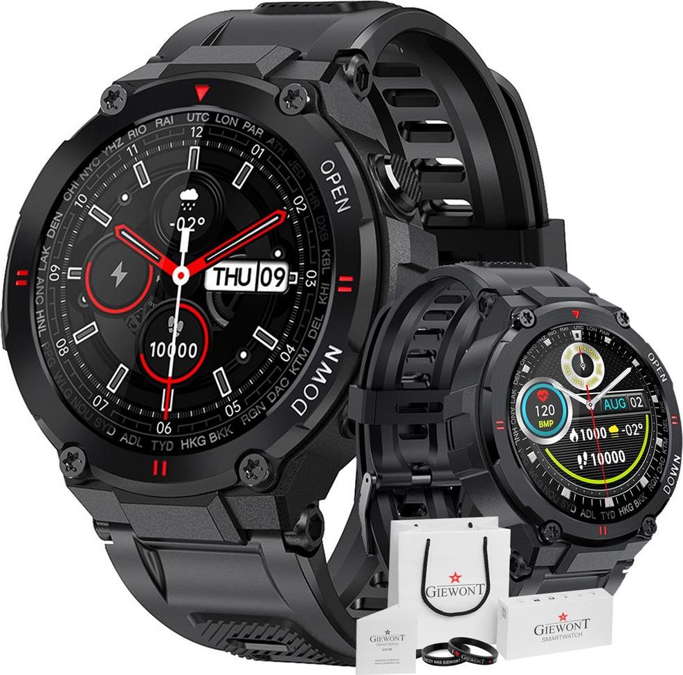 Ora inteligjente Giewont GW430 1, monitorim aktiviteti, njoftime smartphone, e zezë