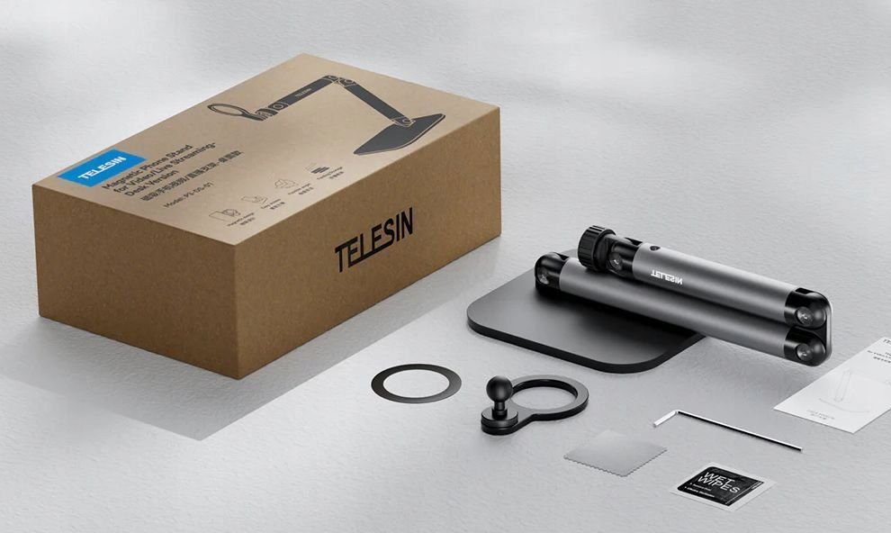 Статив за телефони TELESIN Universal Magnetic, магнетен држач, алуминиумска легура, црн