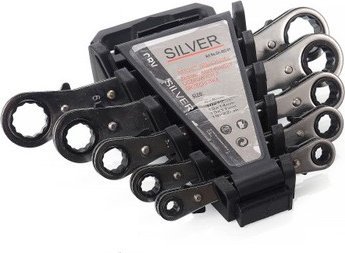 Set çelësash unazë me ratchet, 6-22mm, metalik argjendtë
