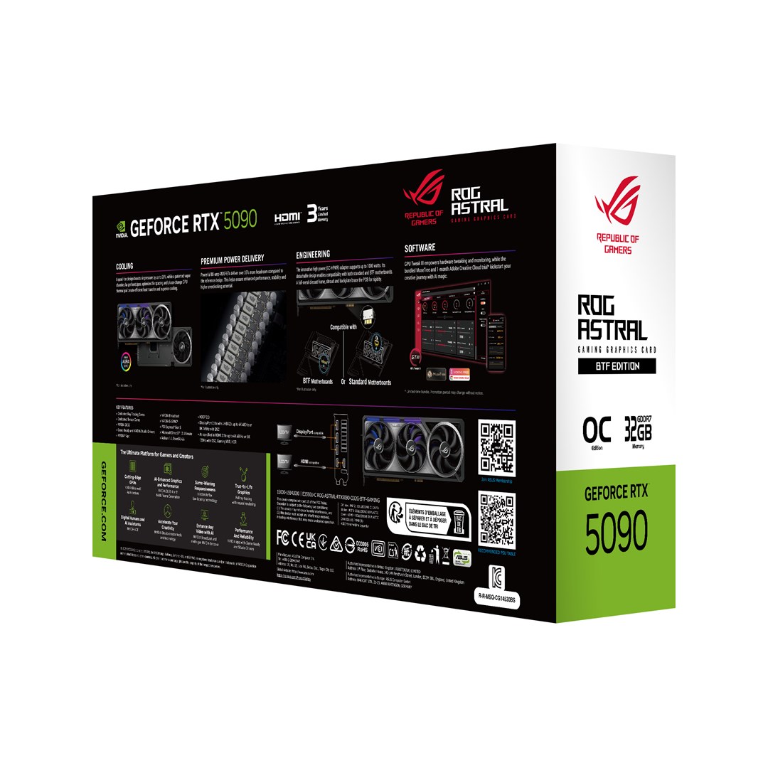 Kartelë grafike ASUS ROG ASTRAL RTX5090, NVIDIA GeForce RTX 5090, 32GB GDDR7