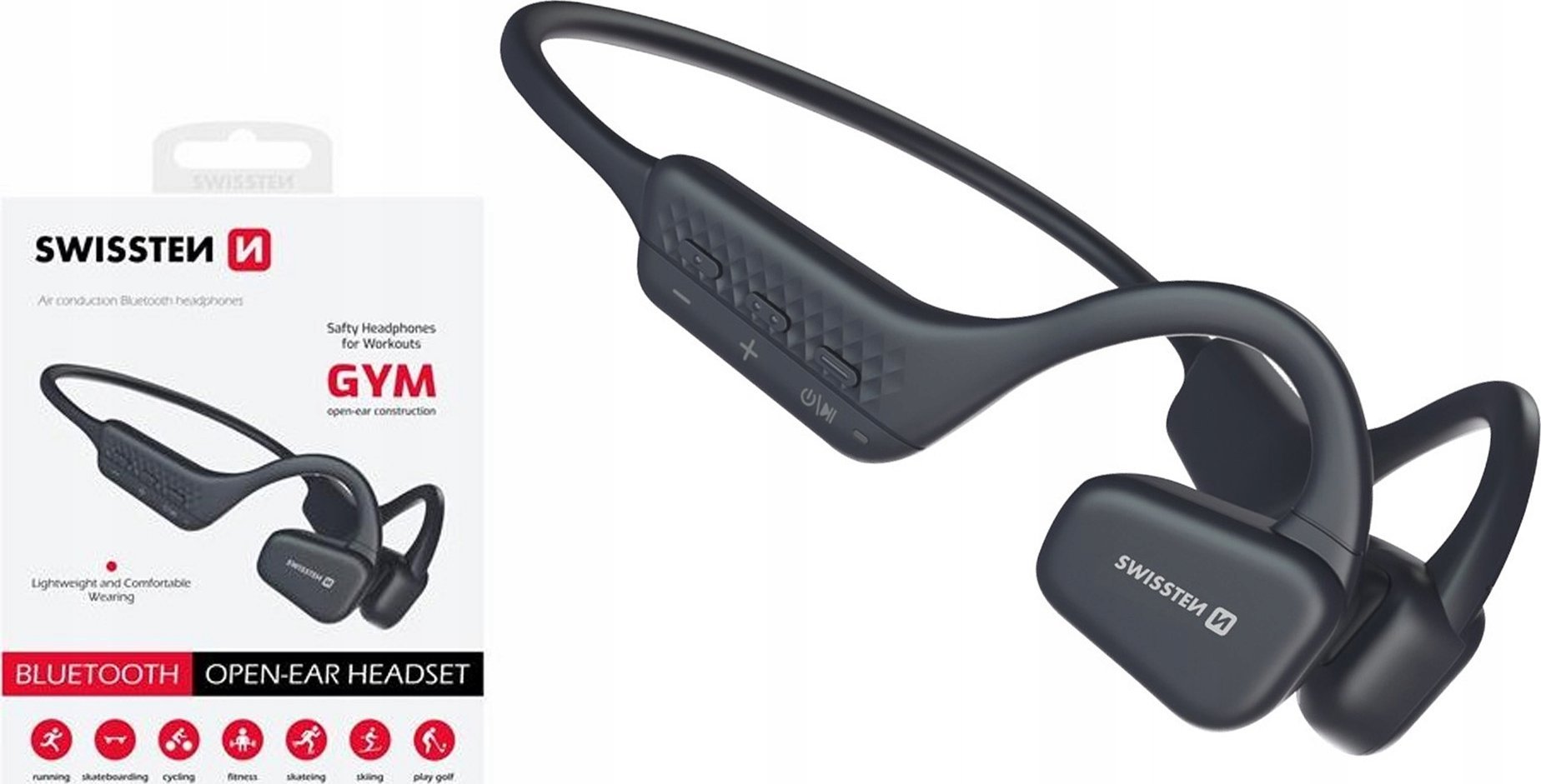 Kufje sportive Swissten Gym Air Conduction, Bluetooth, True Wireless, të zeza