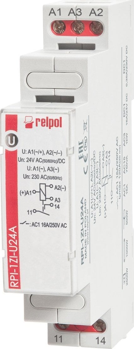 Rele elektromagnetike Relpol RPI-1Z-U24A, 1NO 16A, 24VAC/DC ose 230VAC, AgSnO2