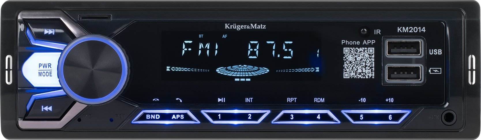 Radio makine Kruger&amp;Matz KM2014, 1DIN, USB Bluetooth, e zezë