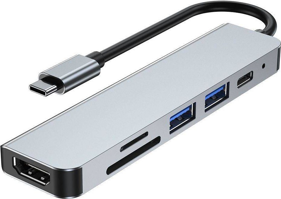 Adapter USB C Tech-Protect V4 6 në 1, HDMI, USB, alumini, gri