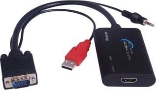 Adapter VGA në HDMI PremiumCord, me audio 3.5mm, Full HD 1080p, i zi