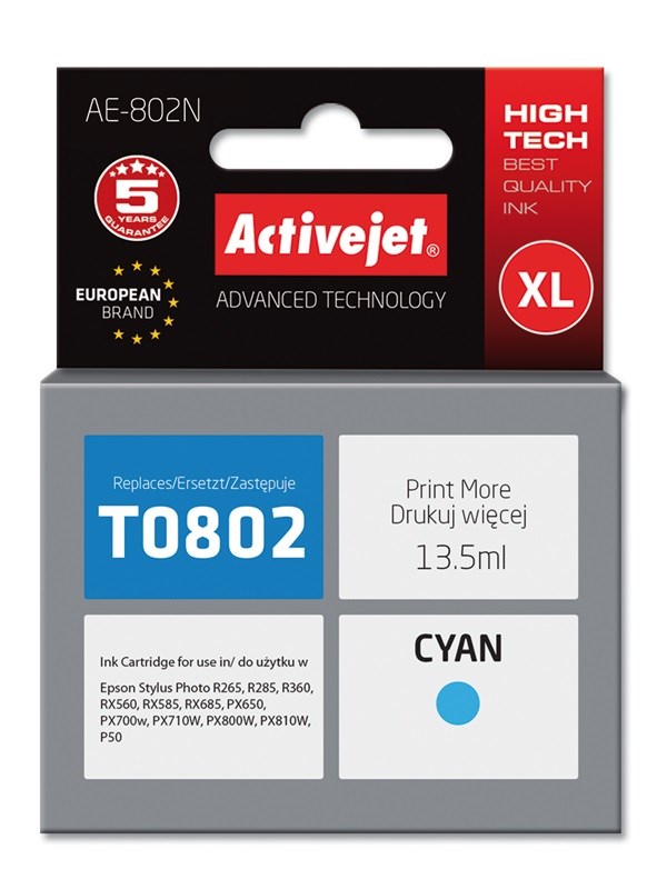 Ngjyrë për printer Activejet AE-802N (zëvendësim për Epson T0802), 13.5 ml, e kaltër