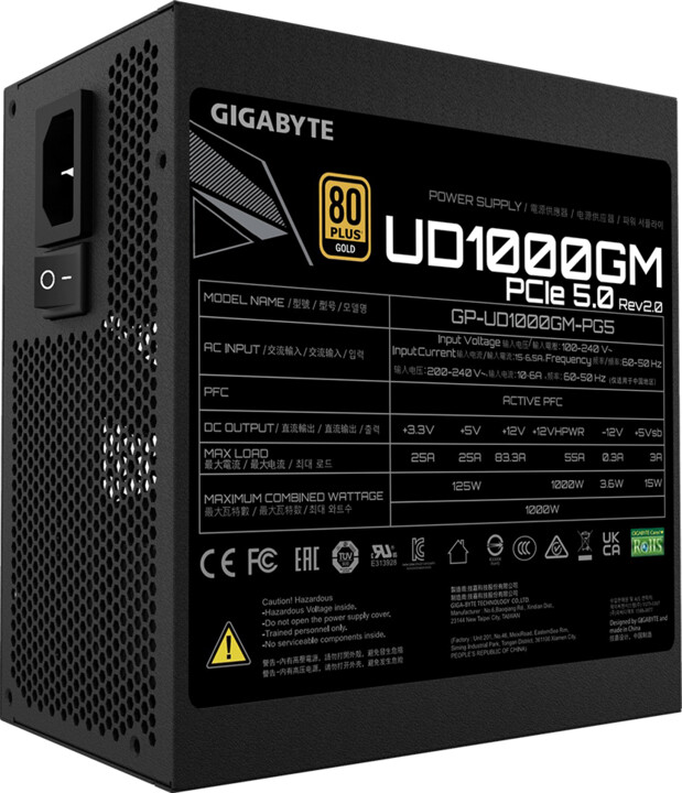 Burim energjie GIGABYTE UD1000GM PG5 Rev.2.0 1000W 80+ Gold 120mm fan