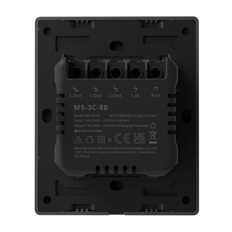 Çelës muri i mençur Sonoff M5-3C-80, 3 kanale, Wi-Fi, i zi