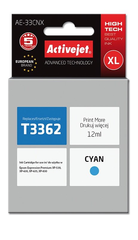 Ngjyrë për printer Activejet AE-33CNX (zëvendësim për Epson 33XL T3362), 12 ml, e kaltër