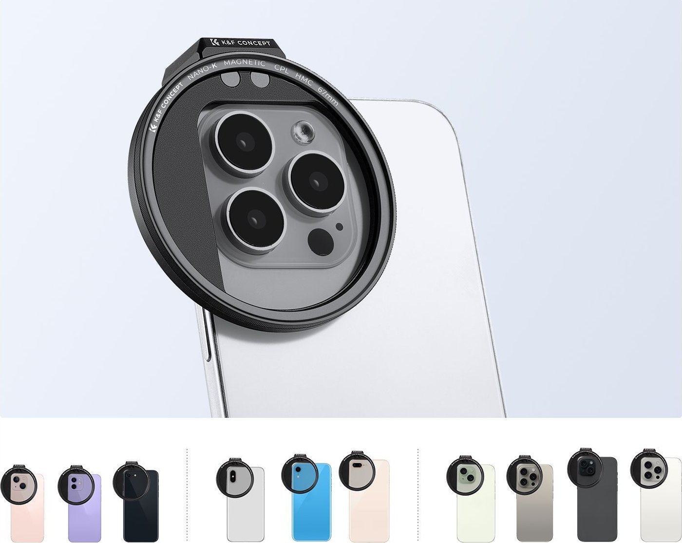 Adapter magnetik për telefon K&amp;F Concept, 67mm, me cold shoe, i zi