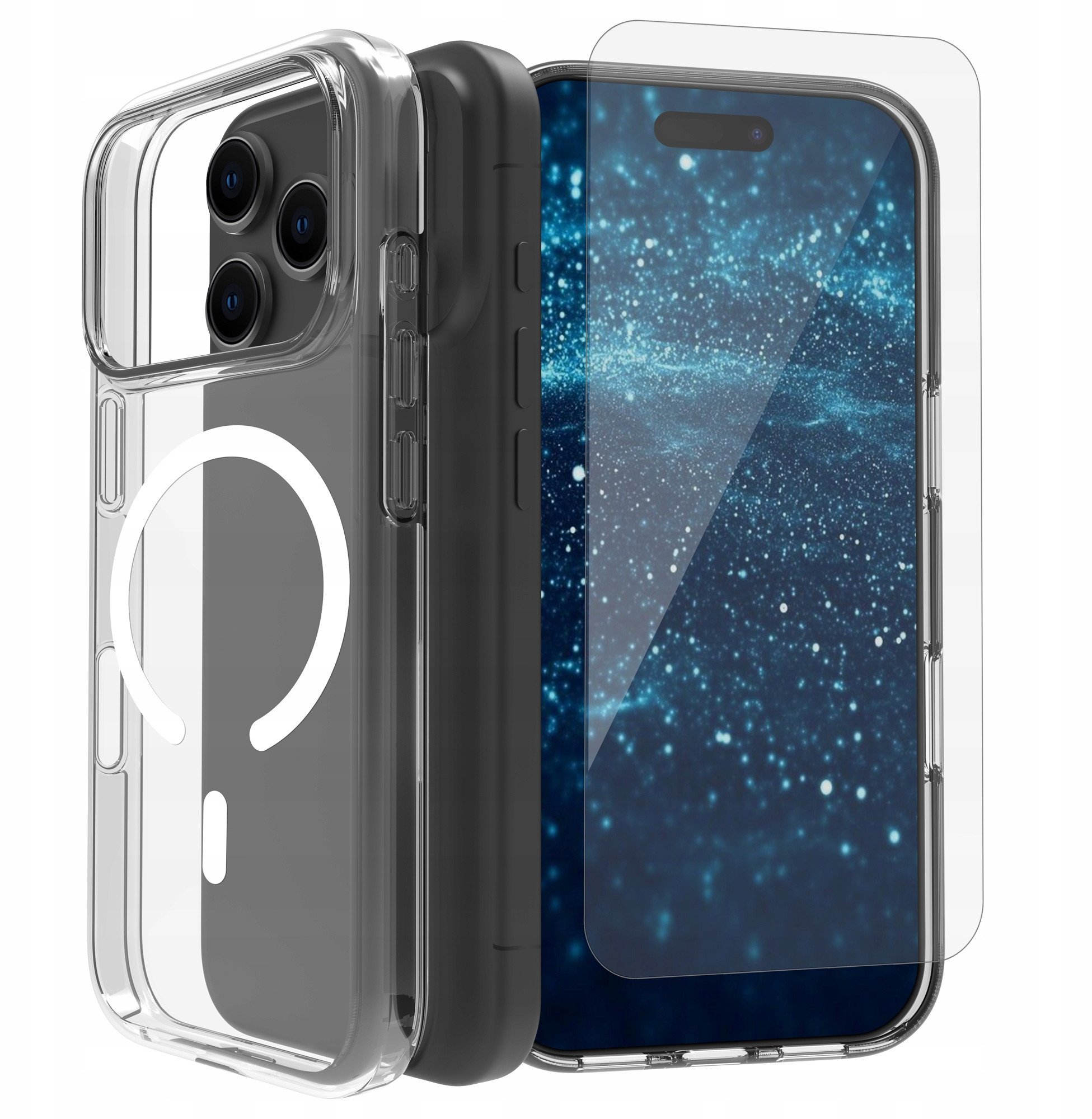 Set mbrojtës 3 në 1 Roobix për iPhone 17 Pro Max, kuti MagSafe, xham dhe mbrojtës kamere, transparent